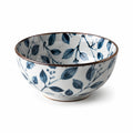 Bol 18 cm en céramique blanc et bleu à motif végétal - vaisselle de table
