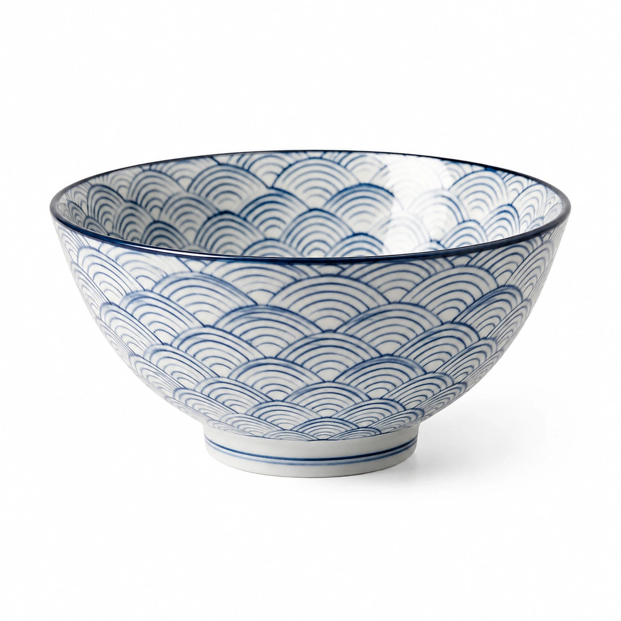 Bol 20 cm en porcelaine blanc bleu pour service motif vagues