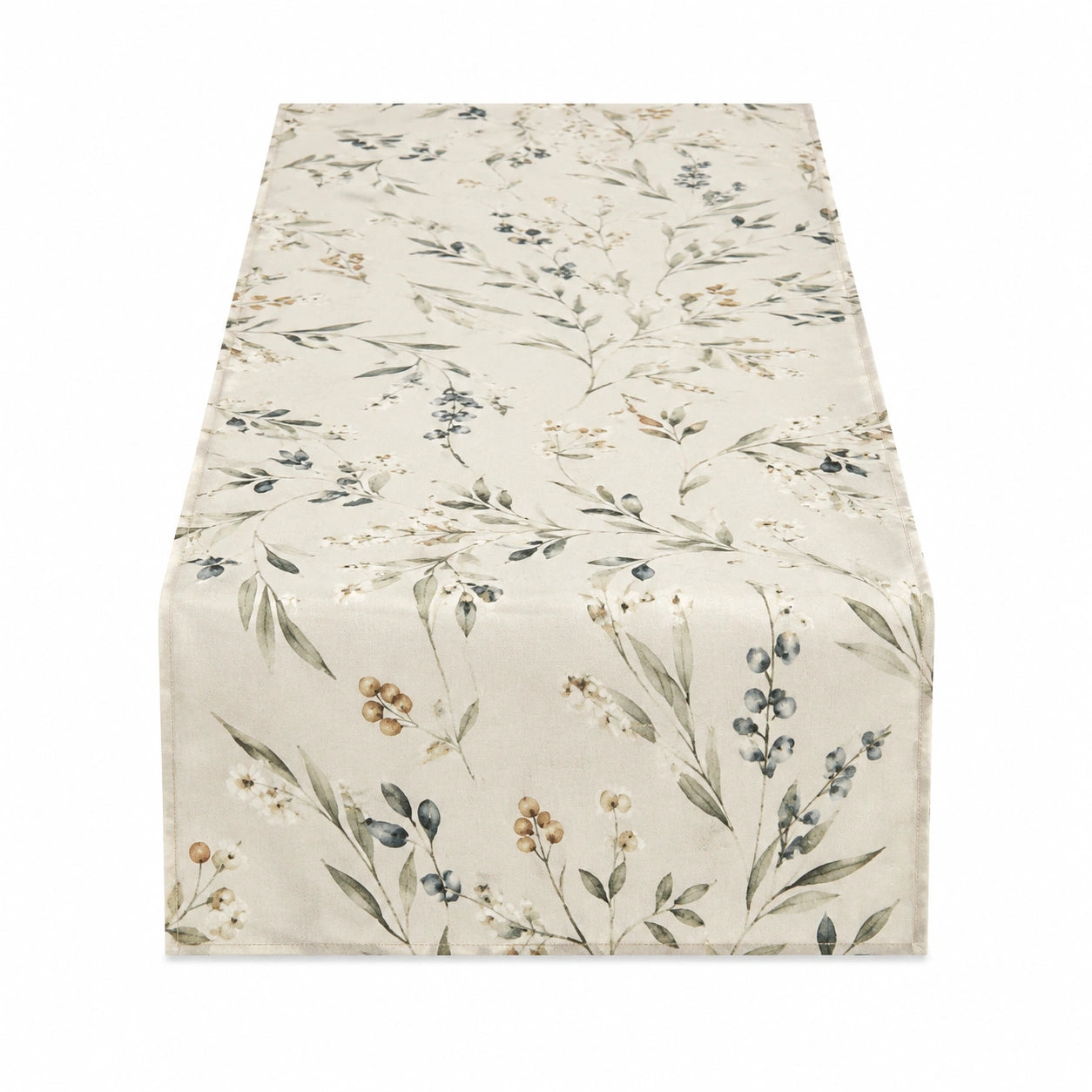 Chemin de table 180 x 33 cm en polyester beige motif botanique pour table style champêtre
