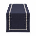 Chemin de table 180 x 40 cm en tissu bleu marine brodé pour table décoratif