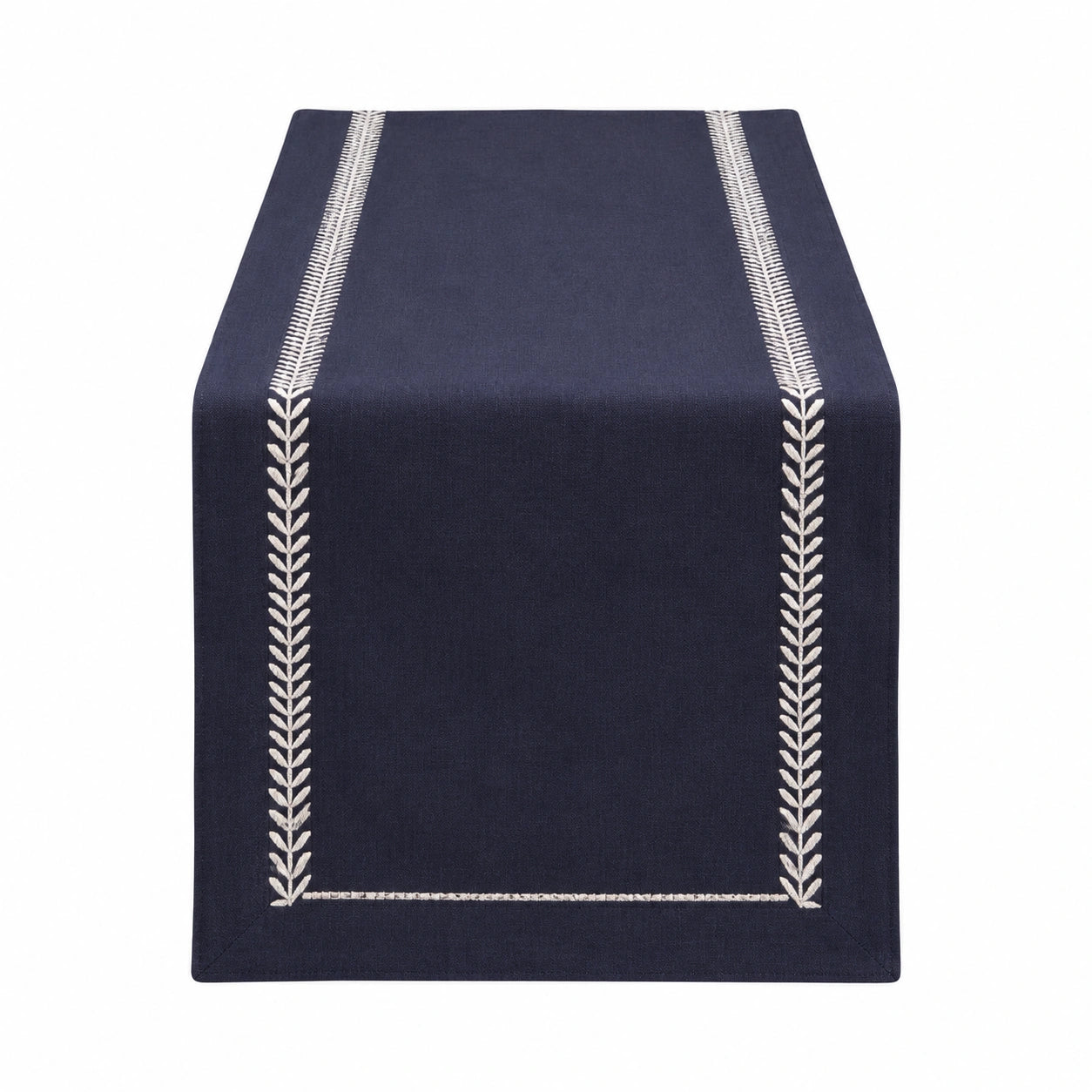 Chemin de table 180 x 40 cm en tissu bleu marine brodé pour table décoratif