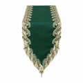Chemin de table 180 x 33 cm textile vert foncé bordure dentelle dorée style floral