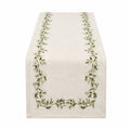 Chemin de table 180 x 40 cm en tissu écru à motif branches d'olivier style végétal