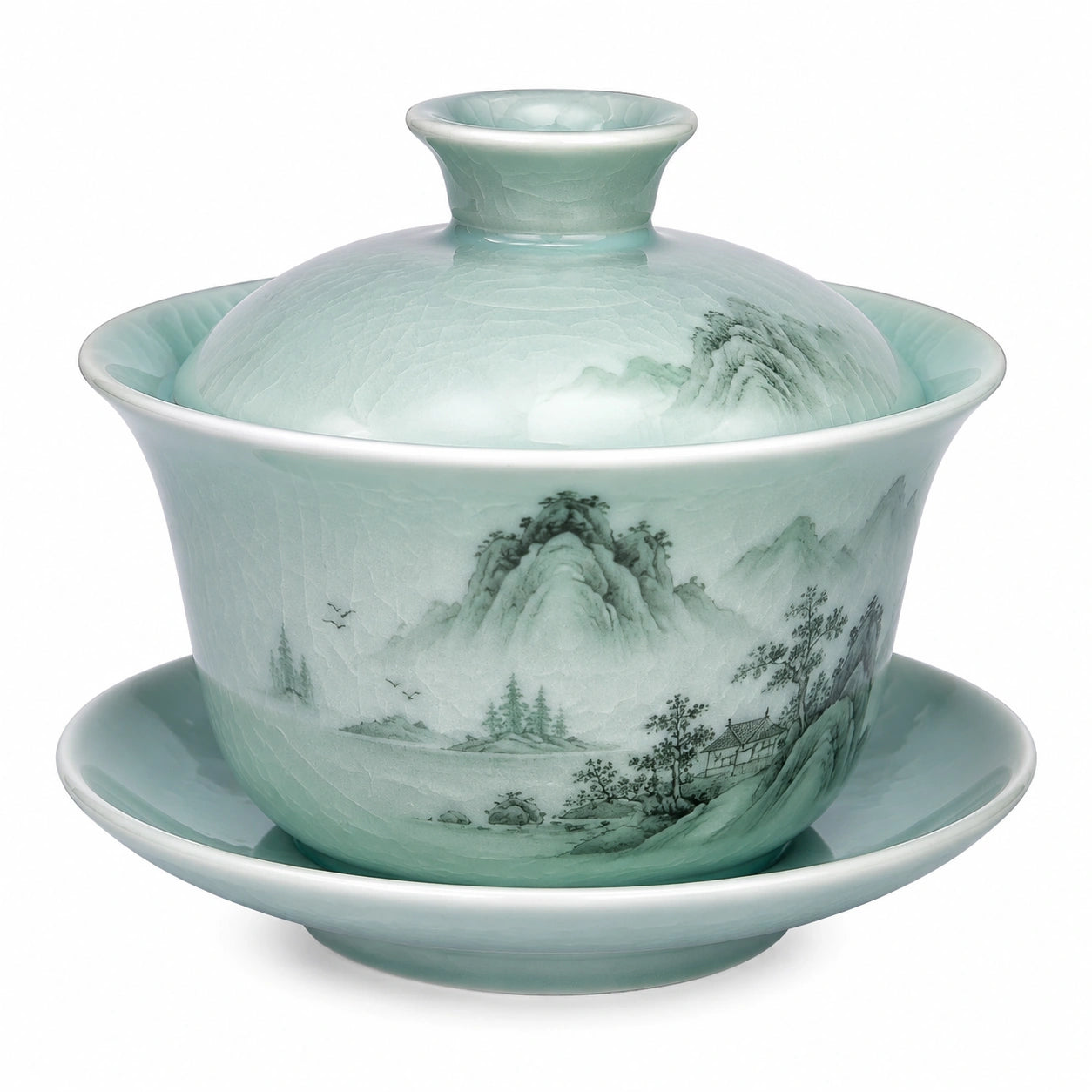 Gaiwan en porcelaine 180 ml vert céladon 10.5 cm pour infusion de thé avec couvercle et soucoupe
