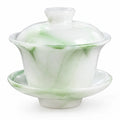Service à thé gaiwan 180 ml en porcelaine blanc/vert avec soucoupe et couvercle style marbré
