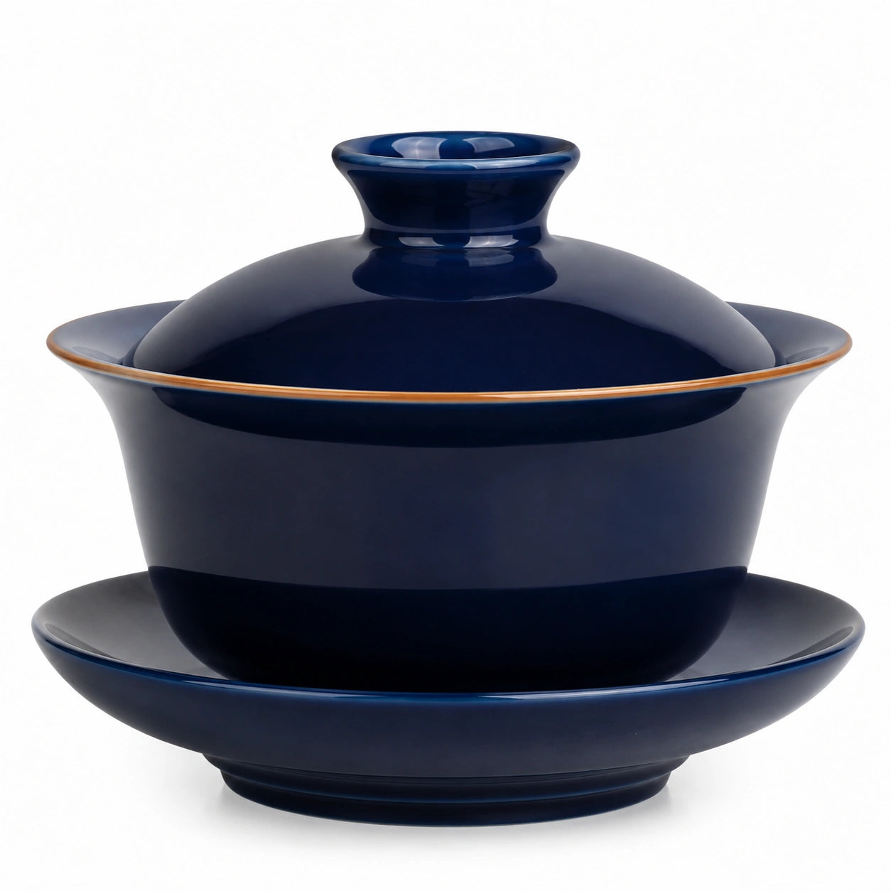 Gaiwan 150 ml en céramique bleu marine et doré avec couvercle pour thé