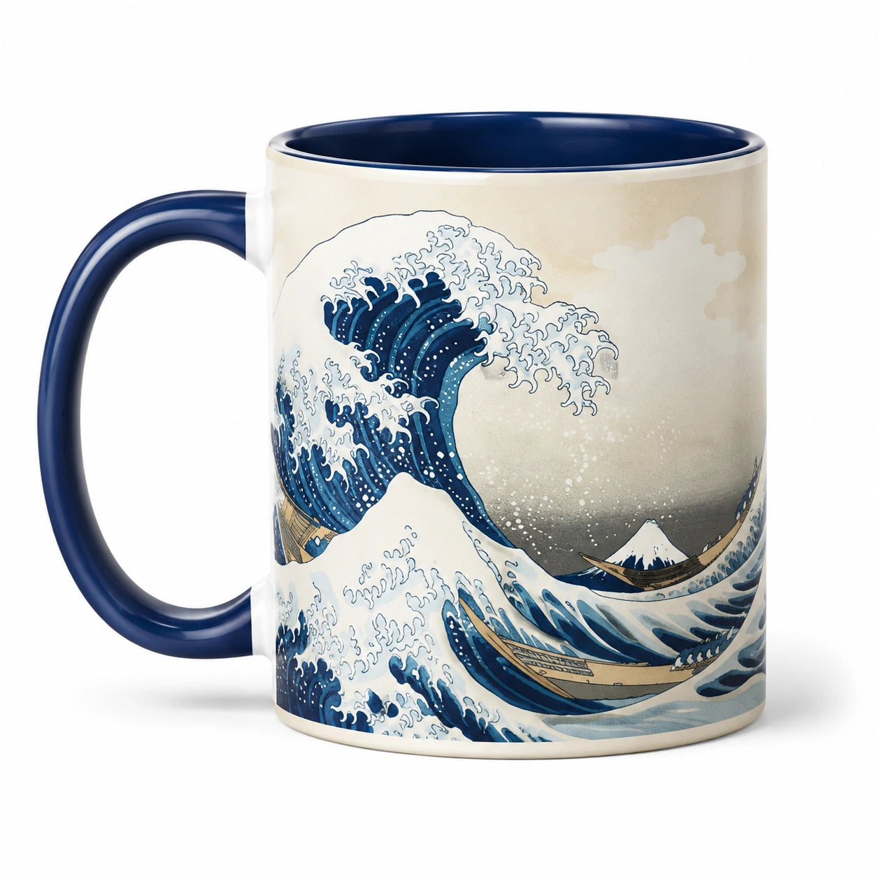 Mug 350 ml en céramique bleu et beige à motif de vagues pour boissons chaudes