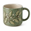 Mug 400 ml en céramique vert motif végétal avec anse style naturel
