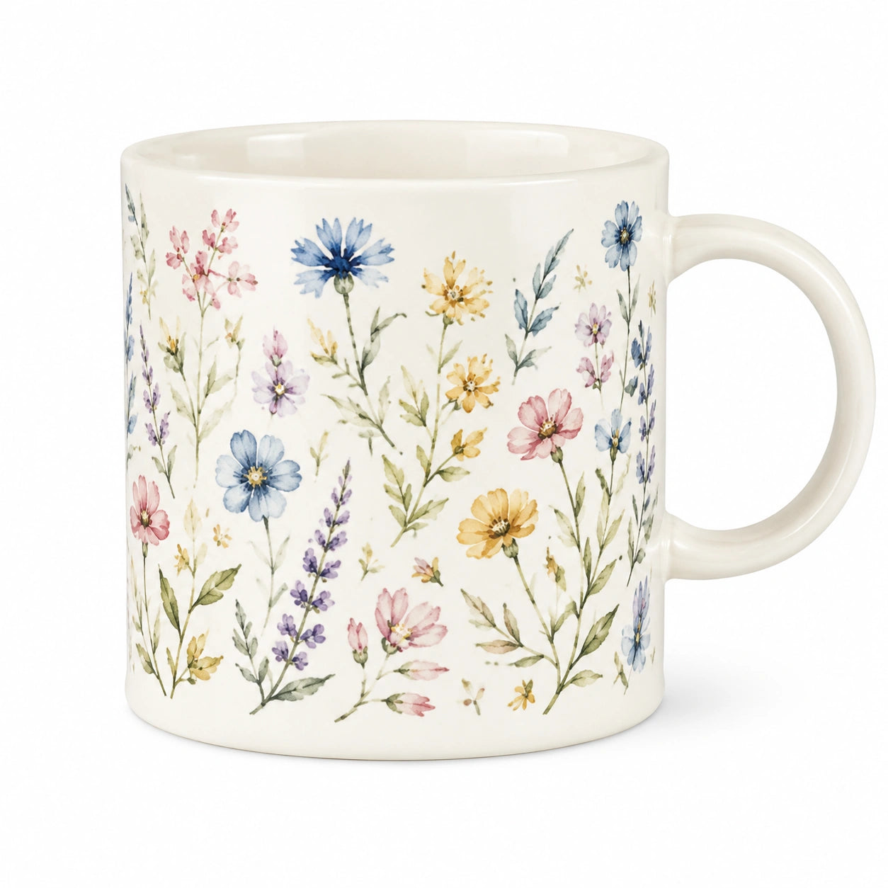 Mug 350 ml en céramique blanc à fleurs avec anse