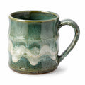 Tasse 350 ml en céramique émaillée vert et crème avec anse pour boissons chaudes