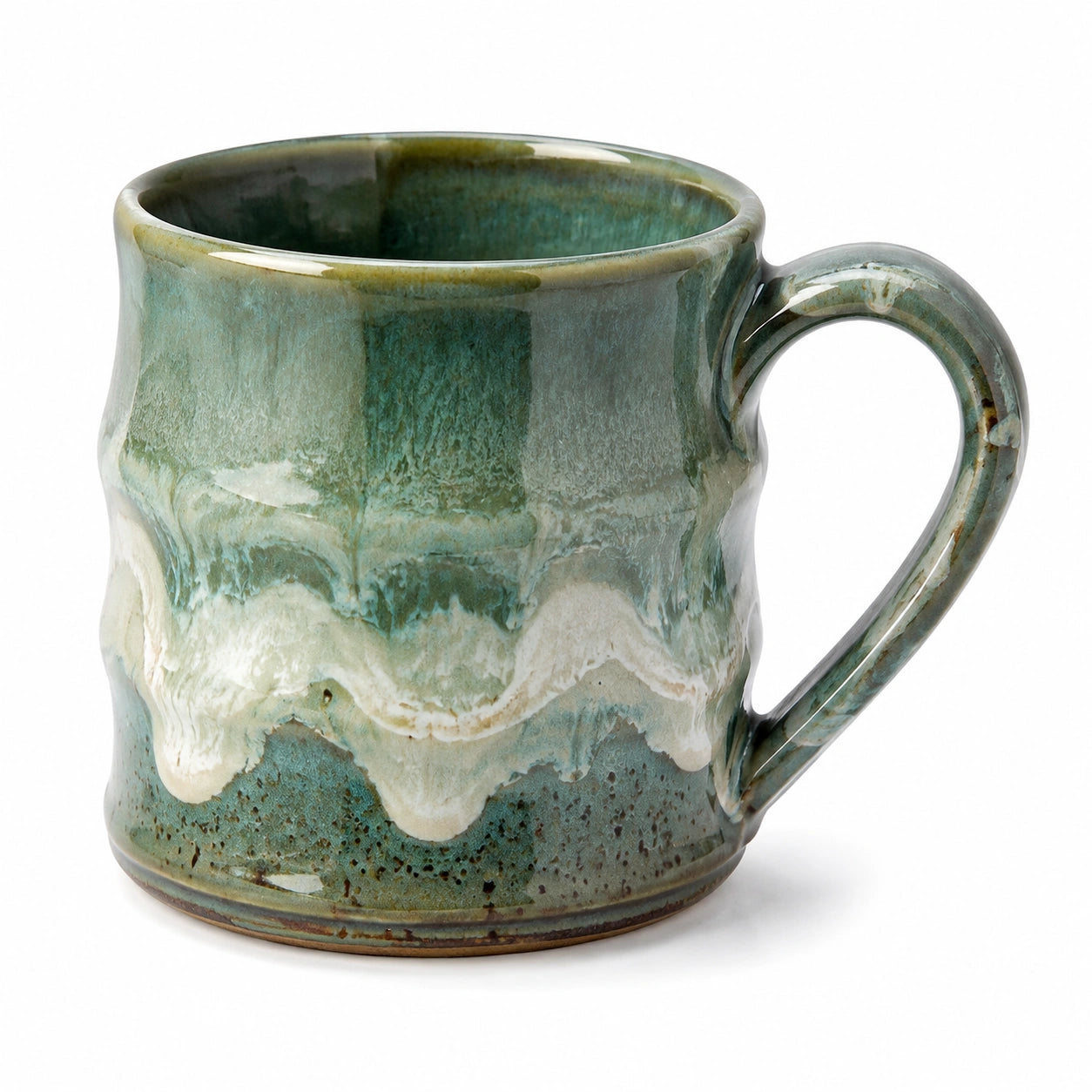 Tasse 350 ml en céramique émaillée vert et crème avec anse pour boissons chaudes