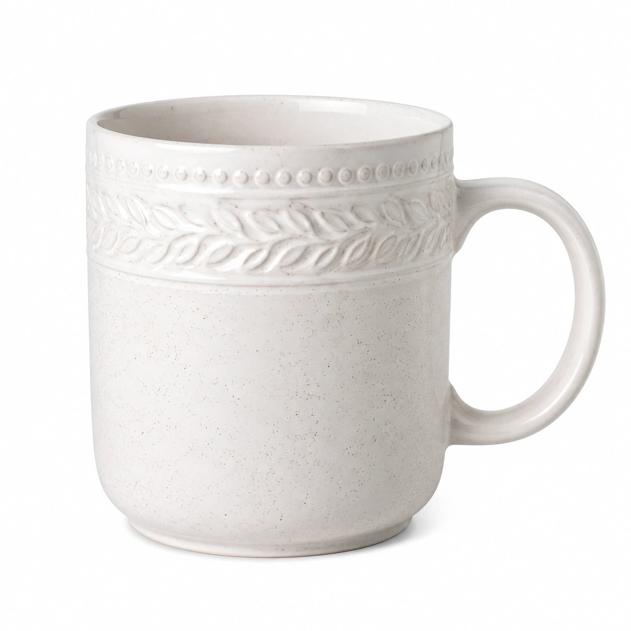 Mug 350 ml en céramique blanc cassé à relief pour boissons chaudes et froides