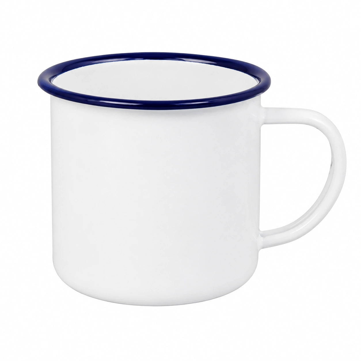 Mug émaillé 350 ml en acier blanc et bleu pour boissons chaudes style vintage