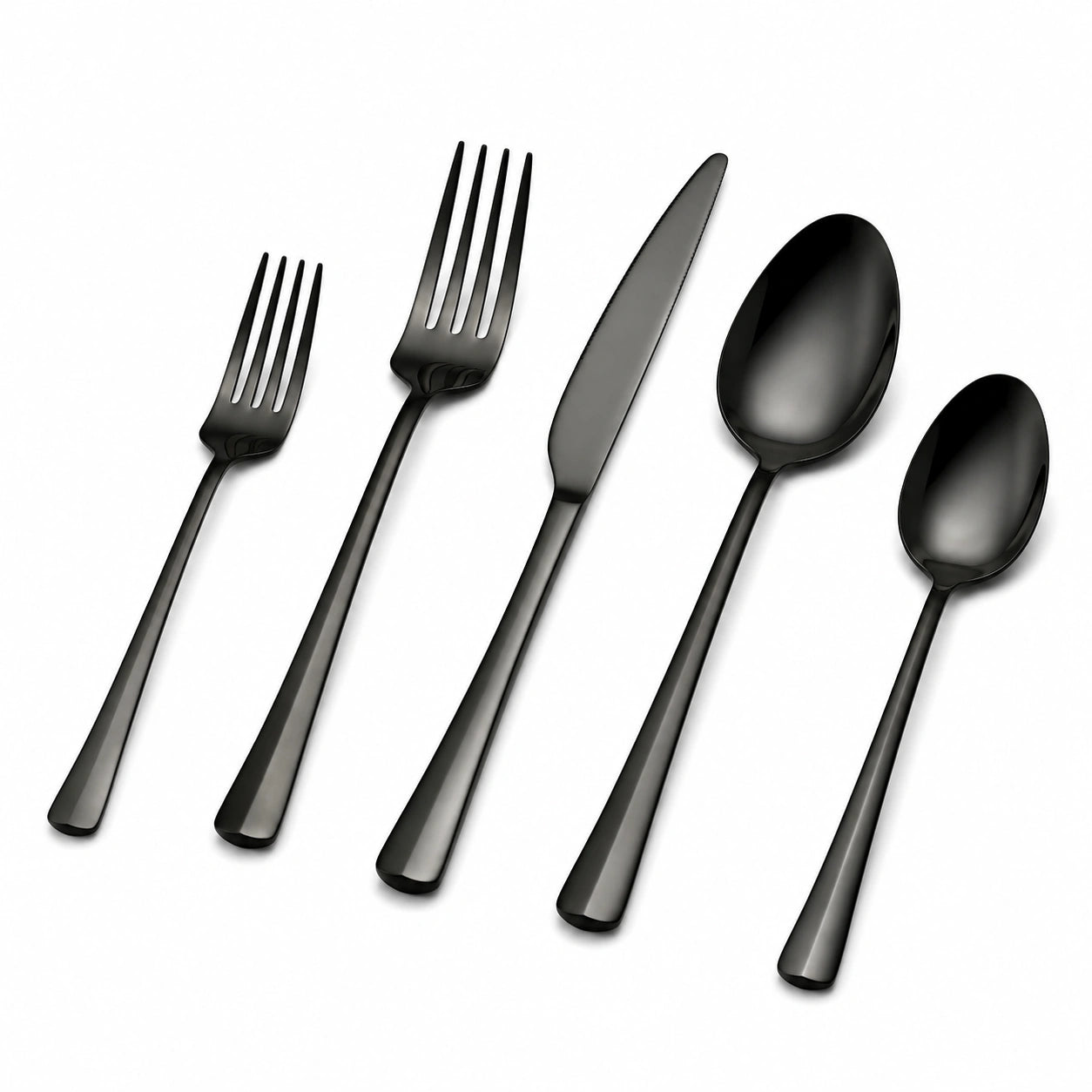 Ménagère 5 pièces 22.5 cm en acier inoxydable noir finition polie pour table