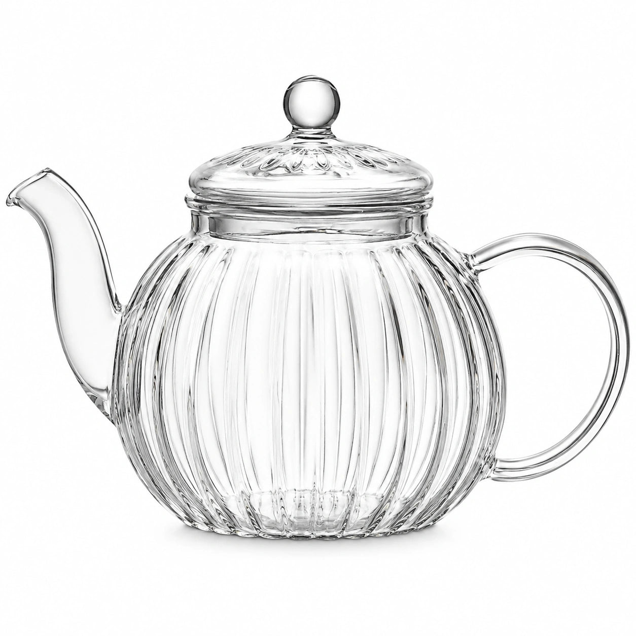 Théière en verre 1.20 L transparente à couvercle pour infusion nervurée