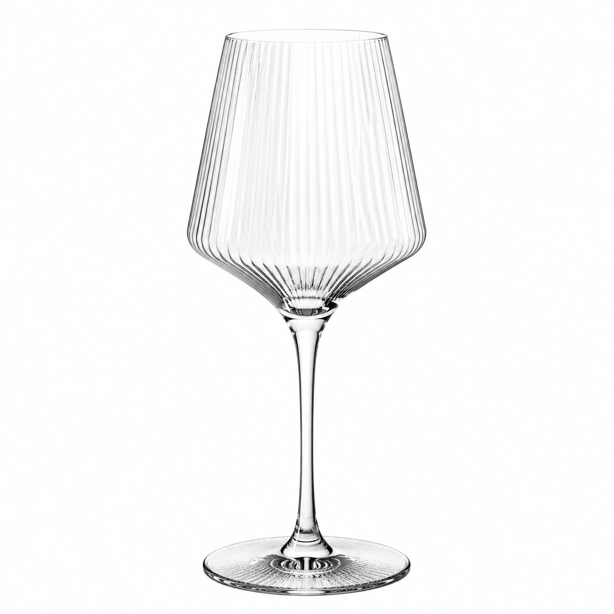 Verre à vin 550 ml en verre transparent nervuré à pied